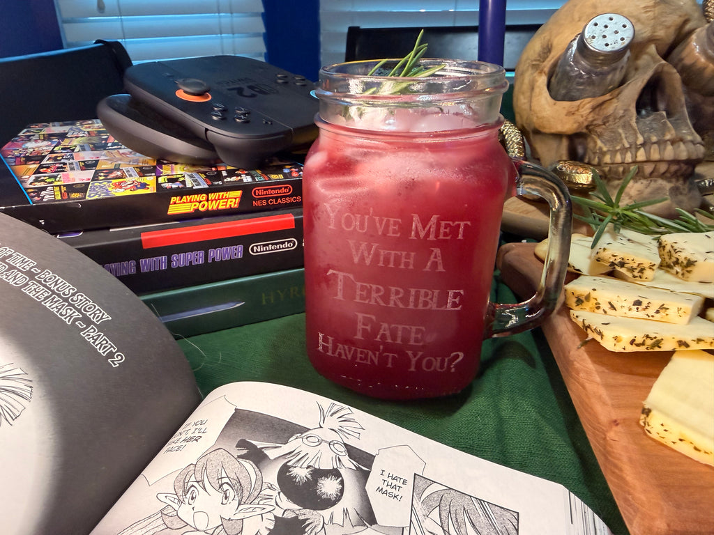 Majora’s Mask Mason Jar Glass – “You’ve Met With a Terrible Fate…”